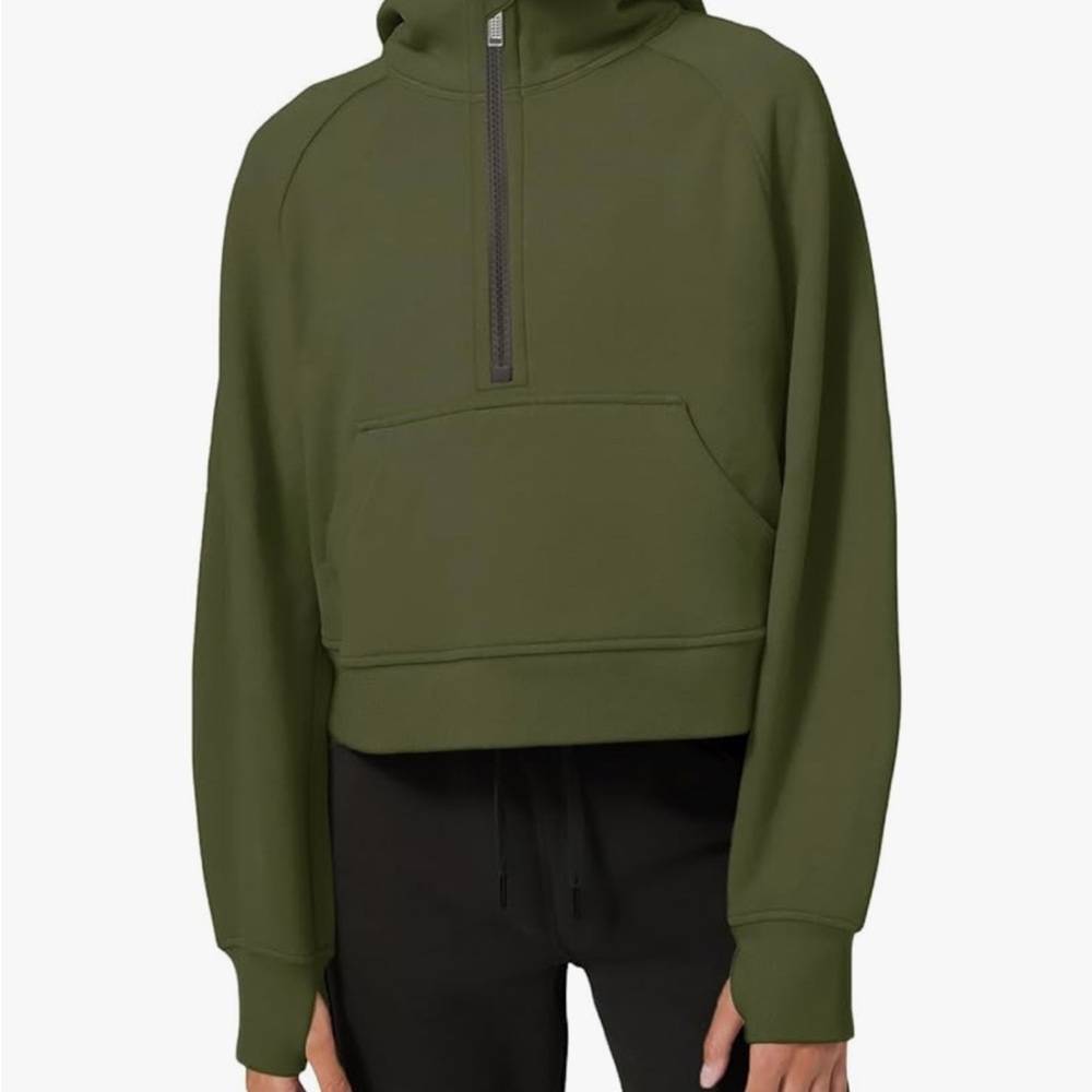 Olive Green Cropped Hoodie